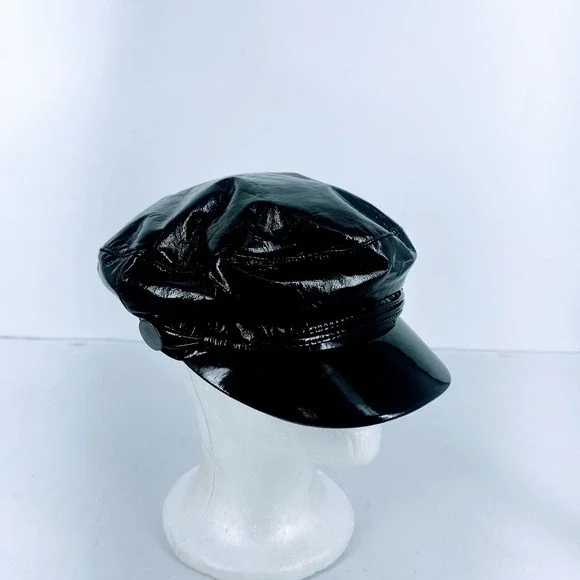 Eugenia Kim Jessa Black Patent Leather Baker Boy Hat Newsboy Cap Faux Leather - Picture 3 of 16